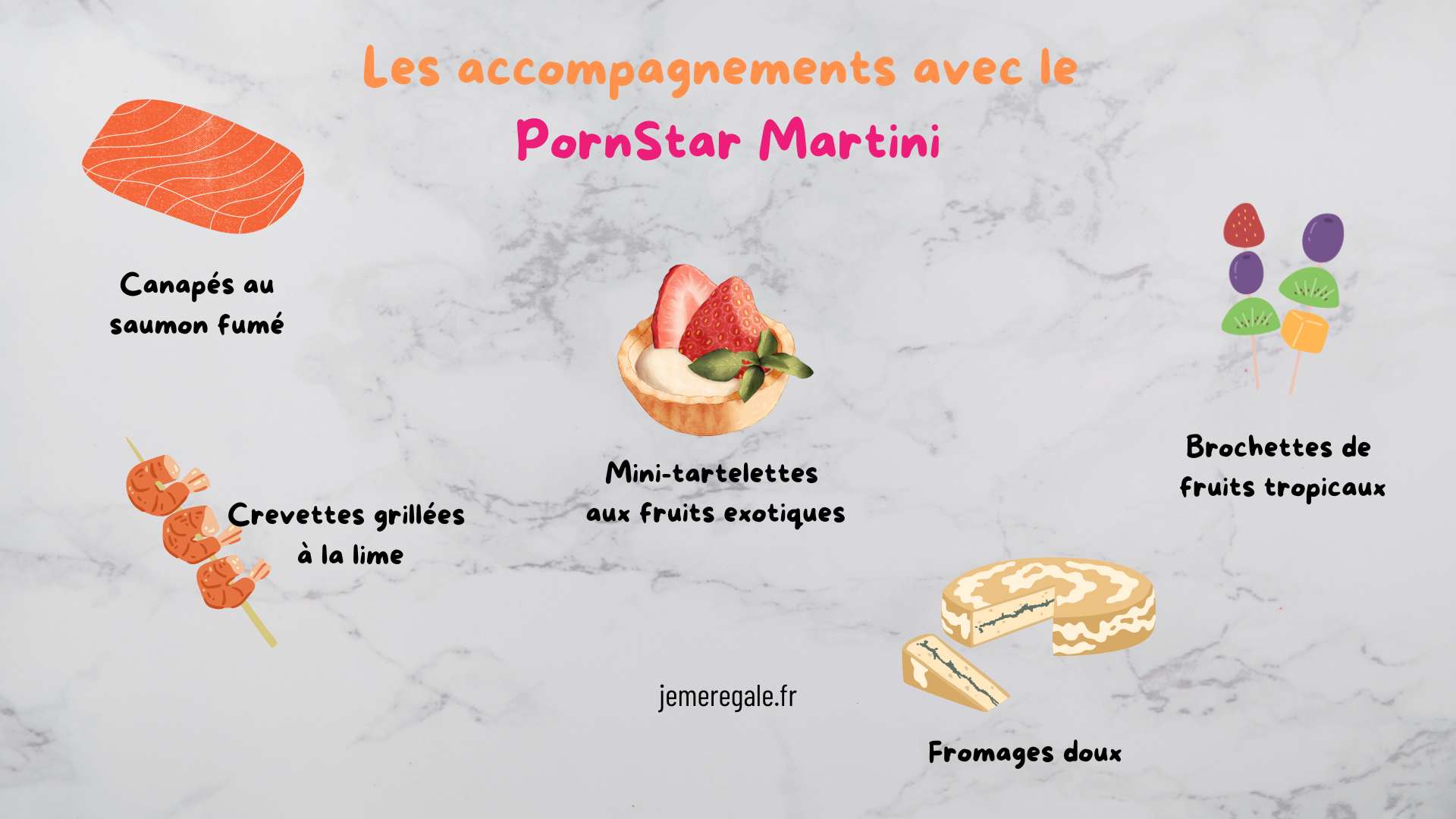 Snacks et plats qui complètent le cocktail